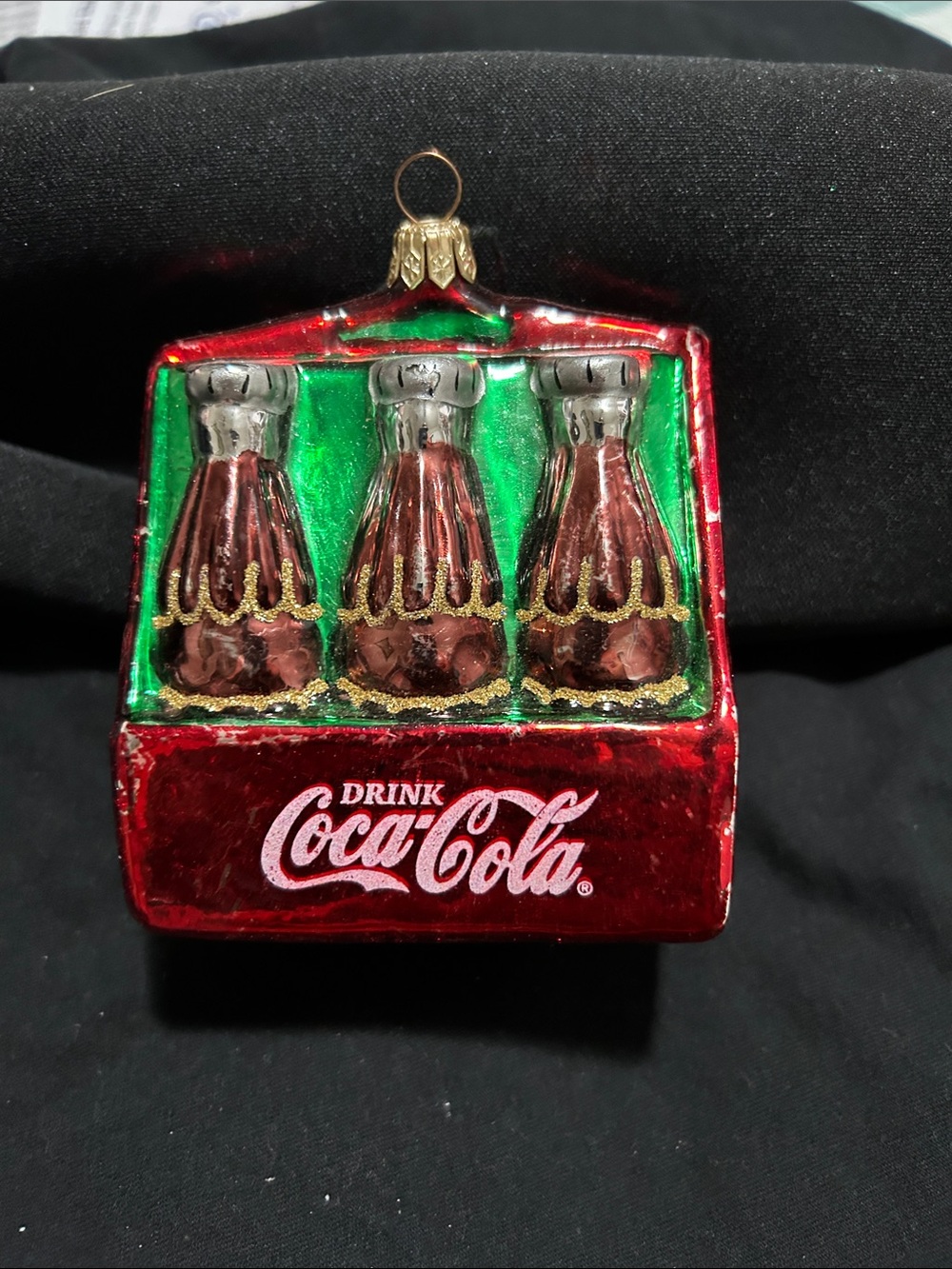 Coca Cola Red and Green Glass Bottle Pack Ornament